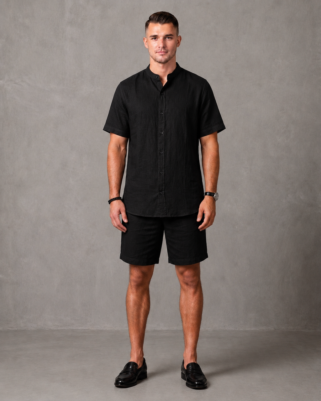 Men's Premium Mandarin Collar Linen Shirt & Shorts Set