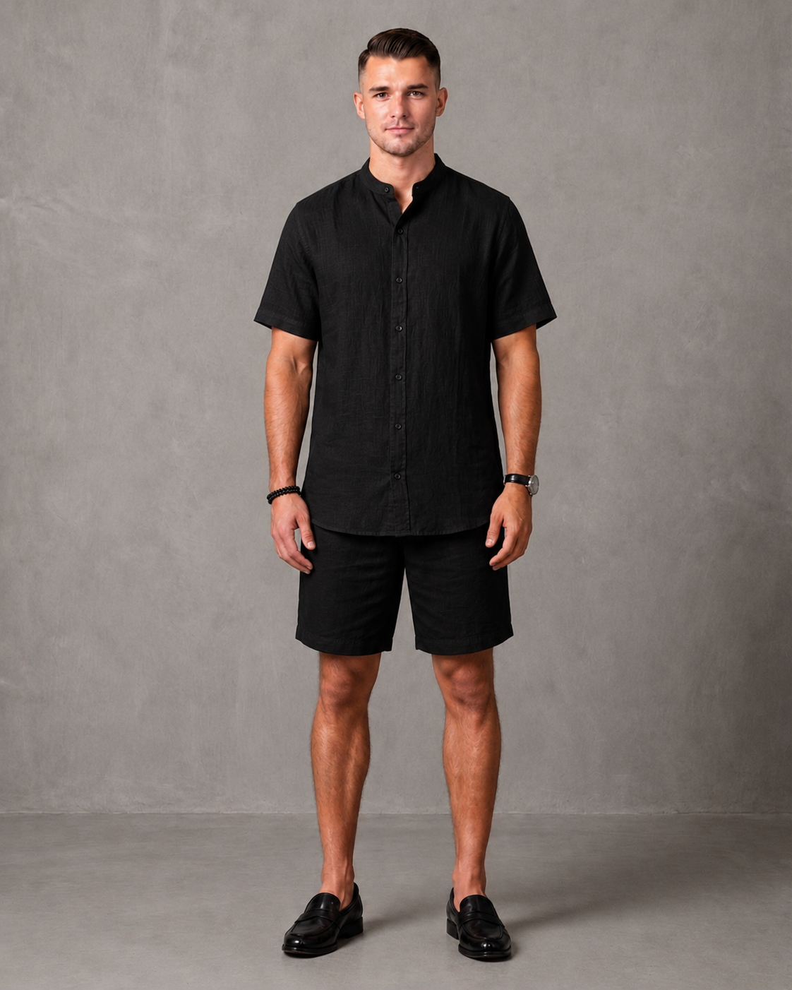Men's Premium Mandarin Collar Linen Shirt & Shorts Set