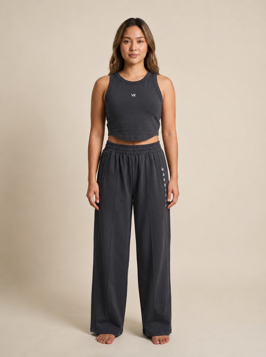 WX WOMEN COTTON TERRY CORD SET WITH TANK TOP AND LOSSE FIT TROUSER