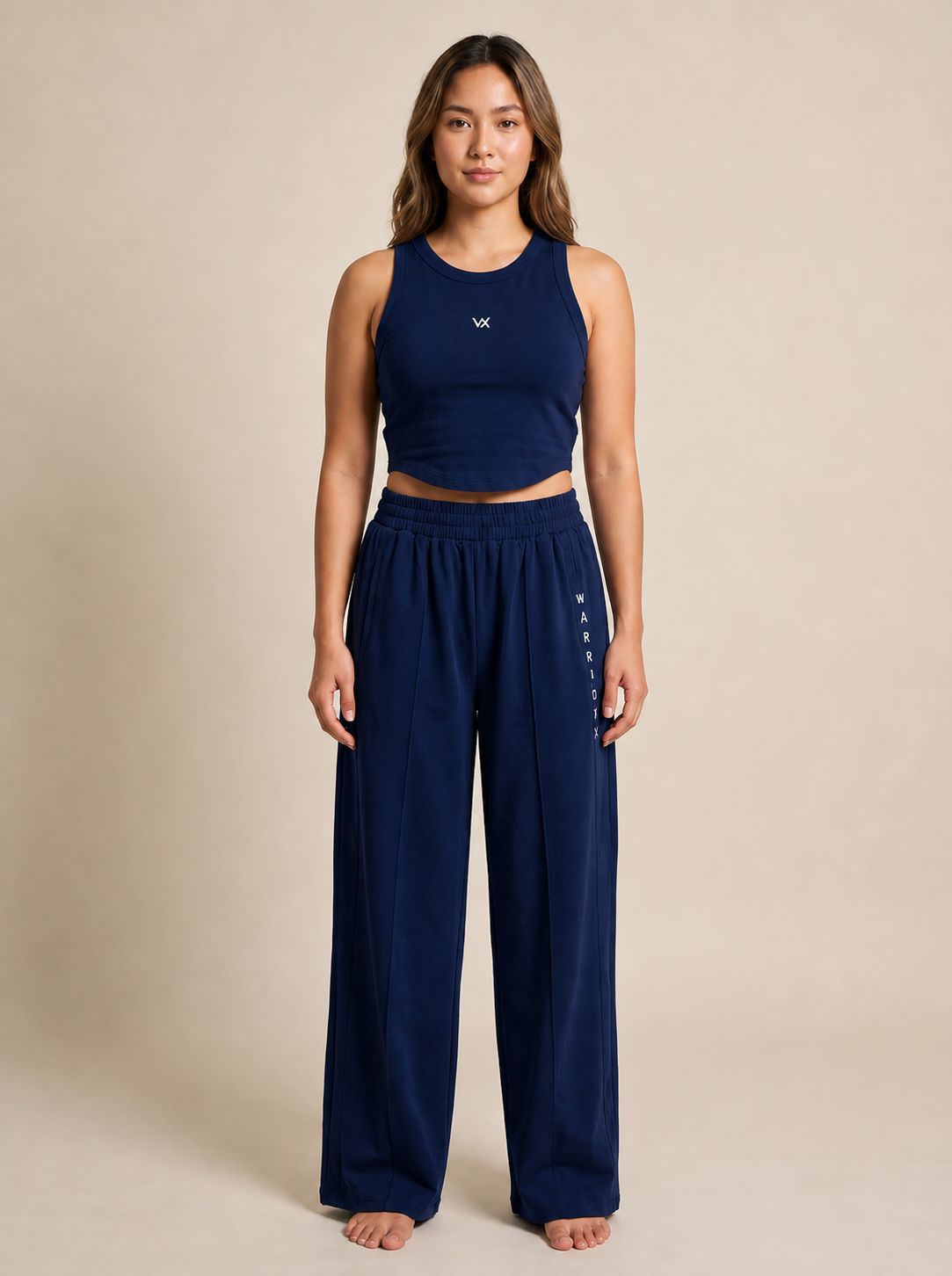 WX WOMEN COTTON TERRY CORD SET WITH TANK TOP AND LOSSE FIT TROUSER