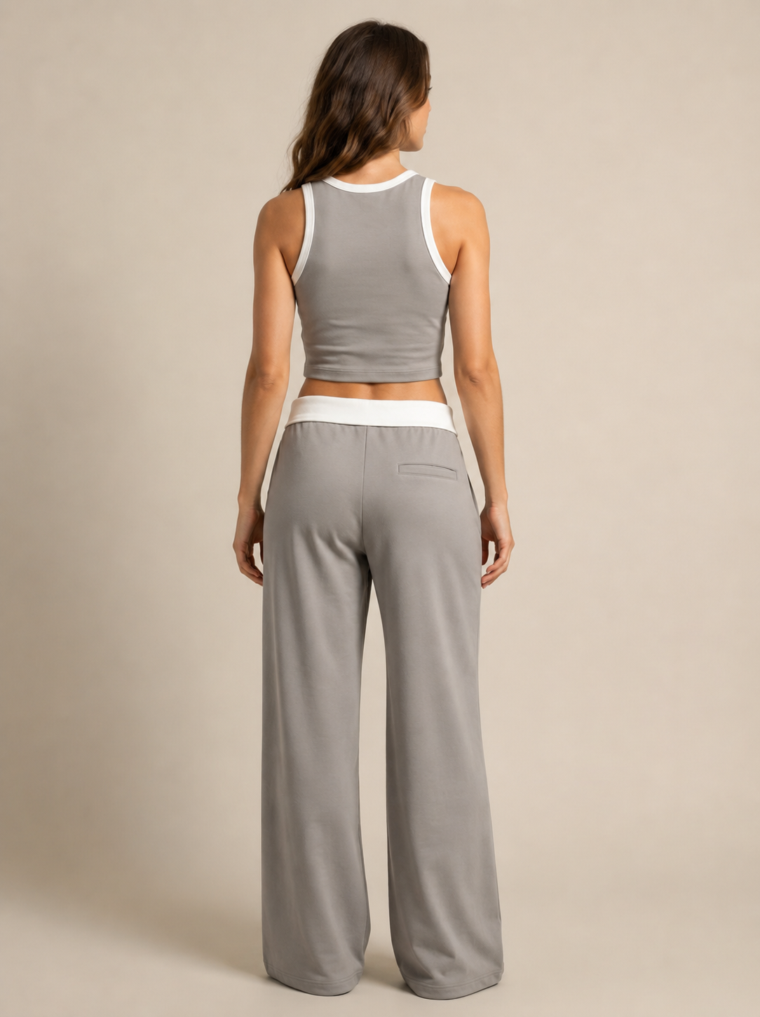 WX WOMEN COTTON TERRY CORD SET TANK TOP WITH PANT STYLE TROUSER