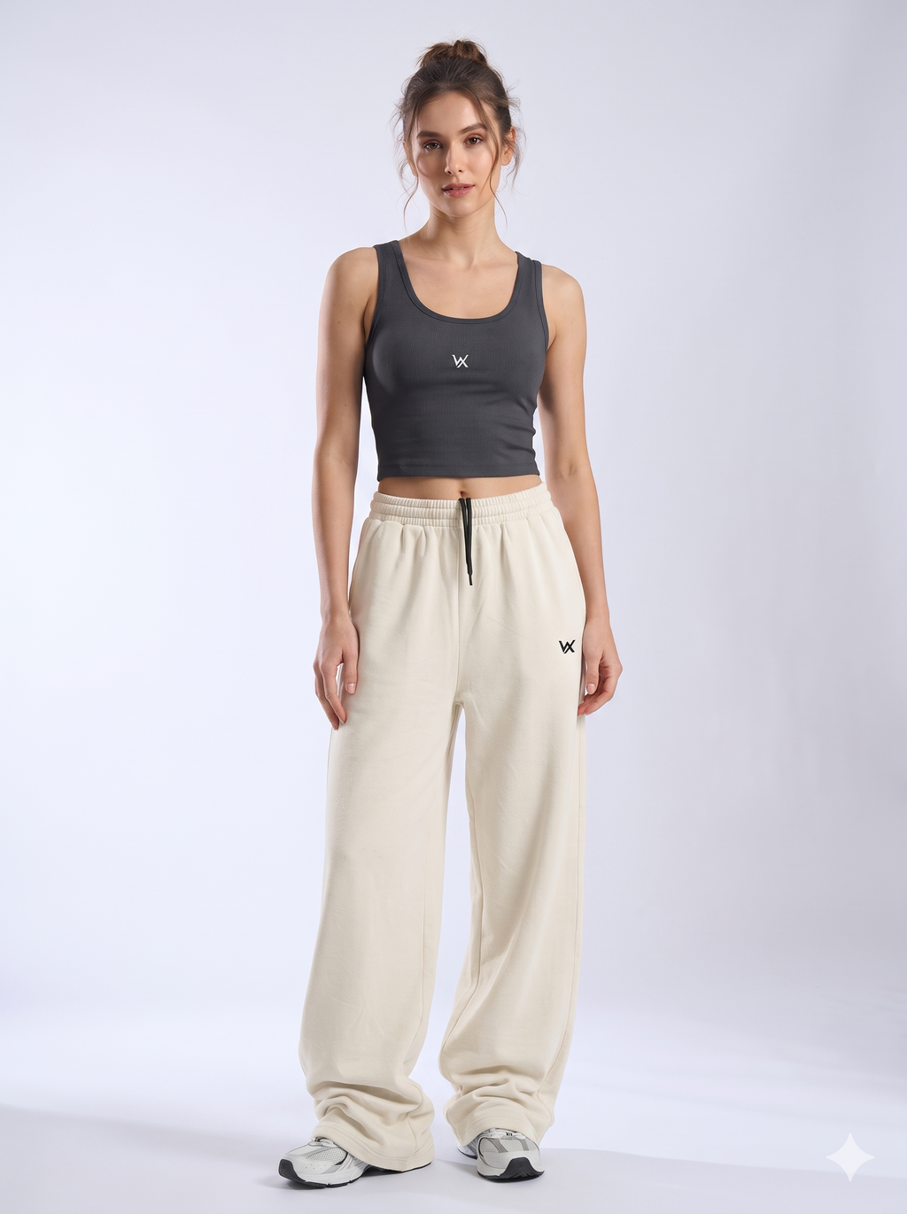 Women's Athleisure Cropped Tank & Grey Wide Leg Sweatpants