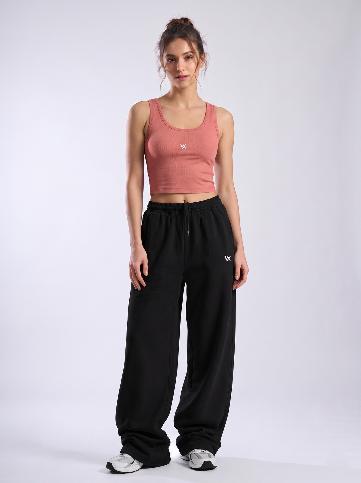 Women's Athleisure Cropped Tank & Grey Wide Leg Sweatpants