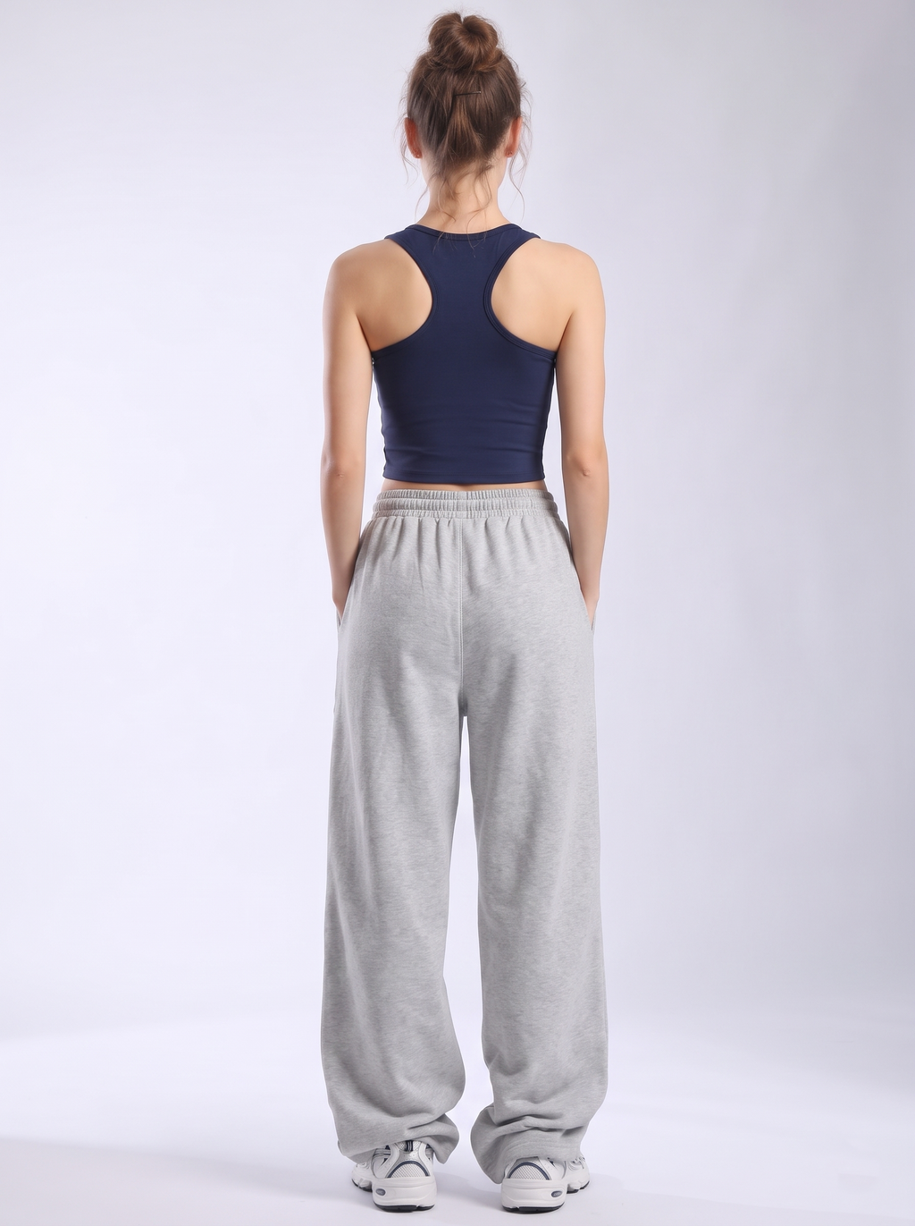 Women's Athleisure Cropped Tank & Grey Wide Leg Sweatpants