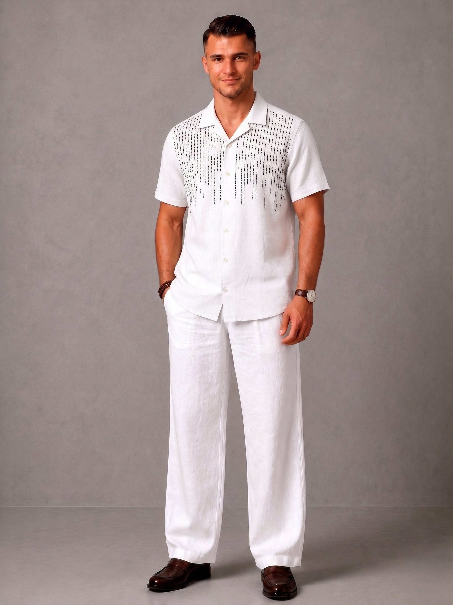 WarriorX Men's  Embroidered Linen Co-Ord Set