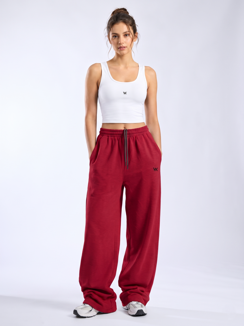Women's Athleisure Cropped Tank & Grey Wide Leg Sweatpants