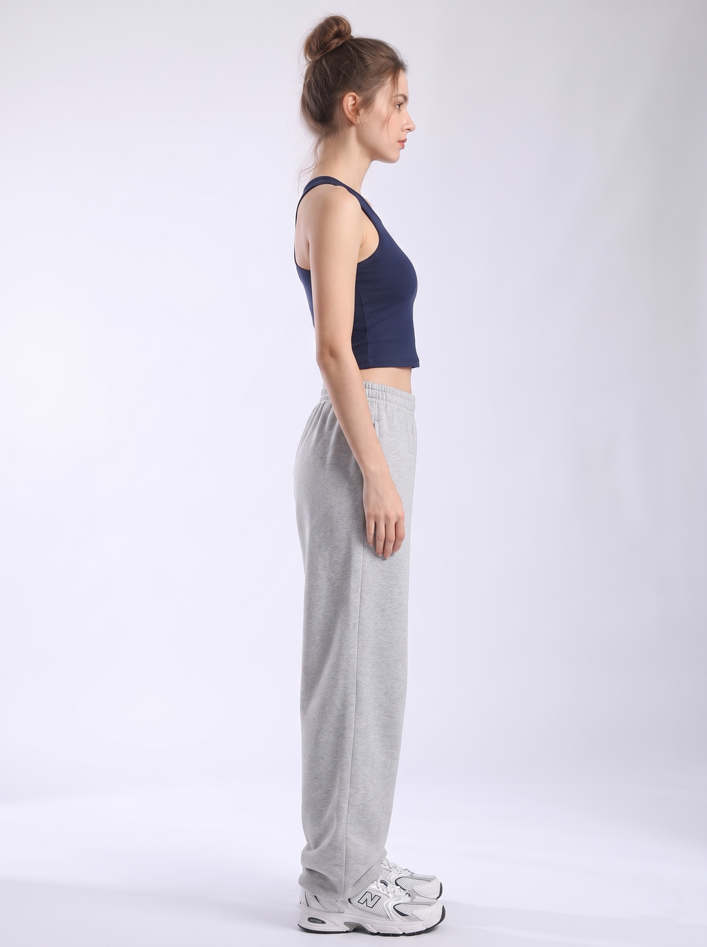 Women's Athleisure Cropped Tank & Grey Wide Leg Sweatpants