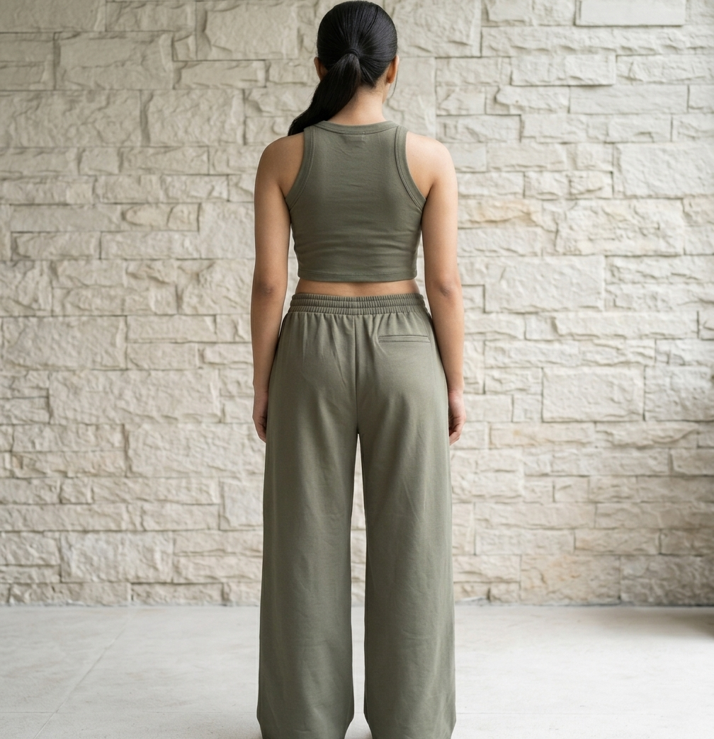 WX WOMEN COTTON TERRY CORD SET WITH TANK TOP AND LOSSE FIT TROUSER