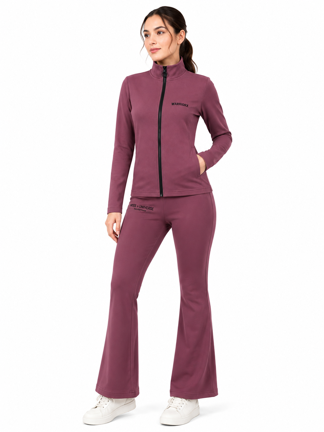Women's Slim Fit Zip-Up Cord Set with Flared Pants