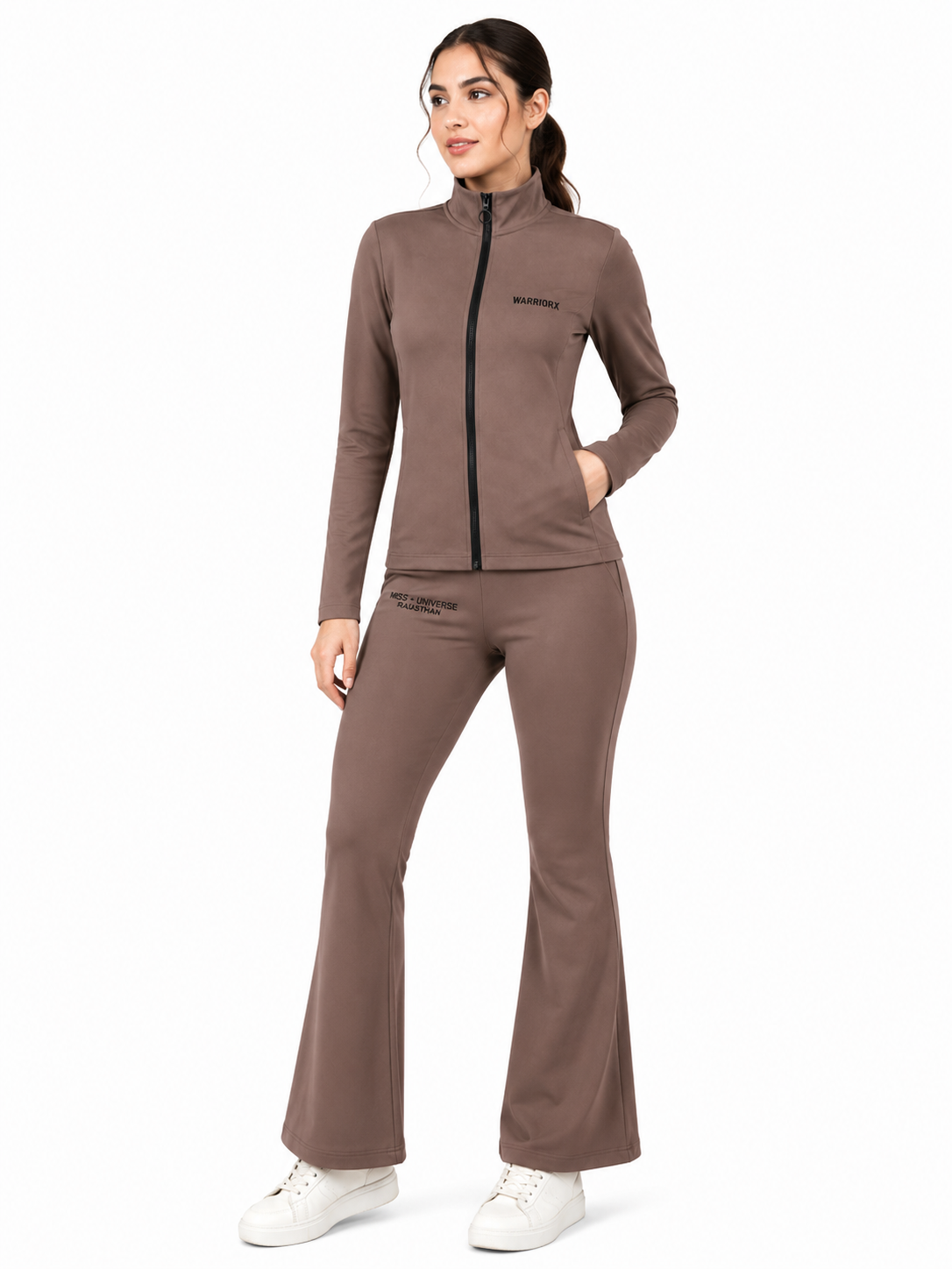 Women's Slim Fit Zip-Up Cord Set with Flared Pants