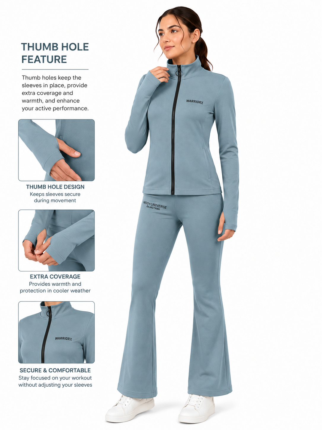 Women's Slim Fit Zip-Up Cord Set with Flared Pants