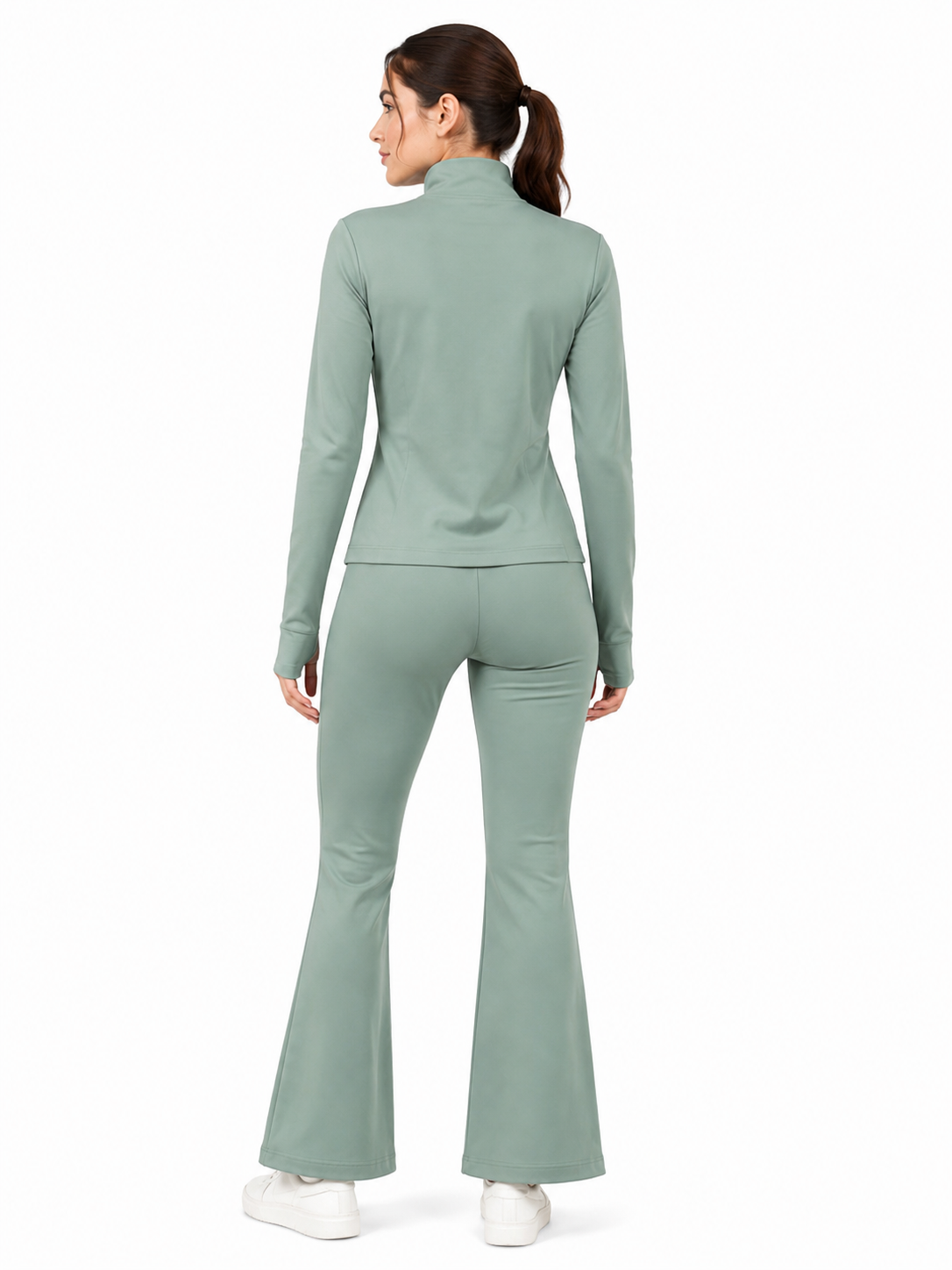 Women's Slim Fit Zip-Up Cord Set with Flared Pants