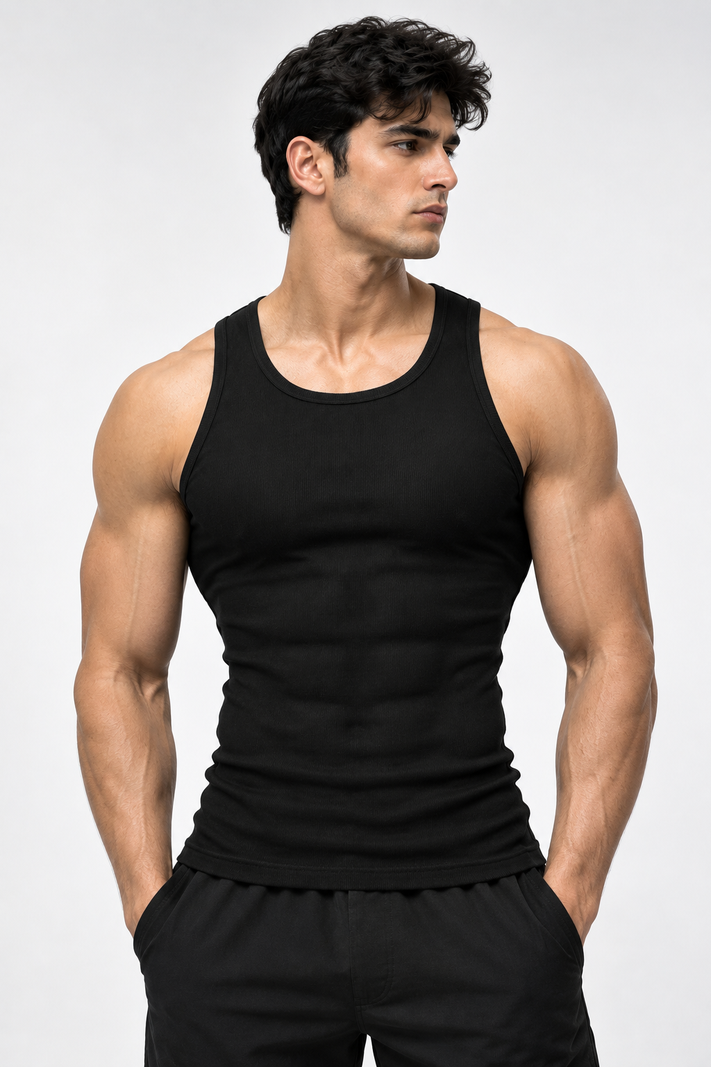 WarriorX Men’s Premium Ribbed Fitted Gym Tank Top – Black