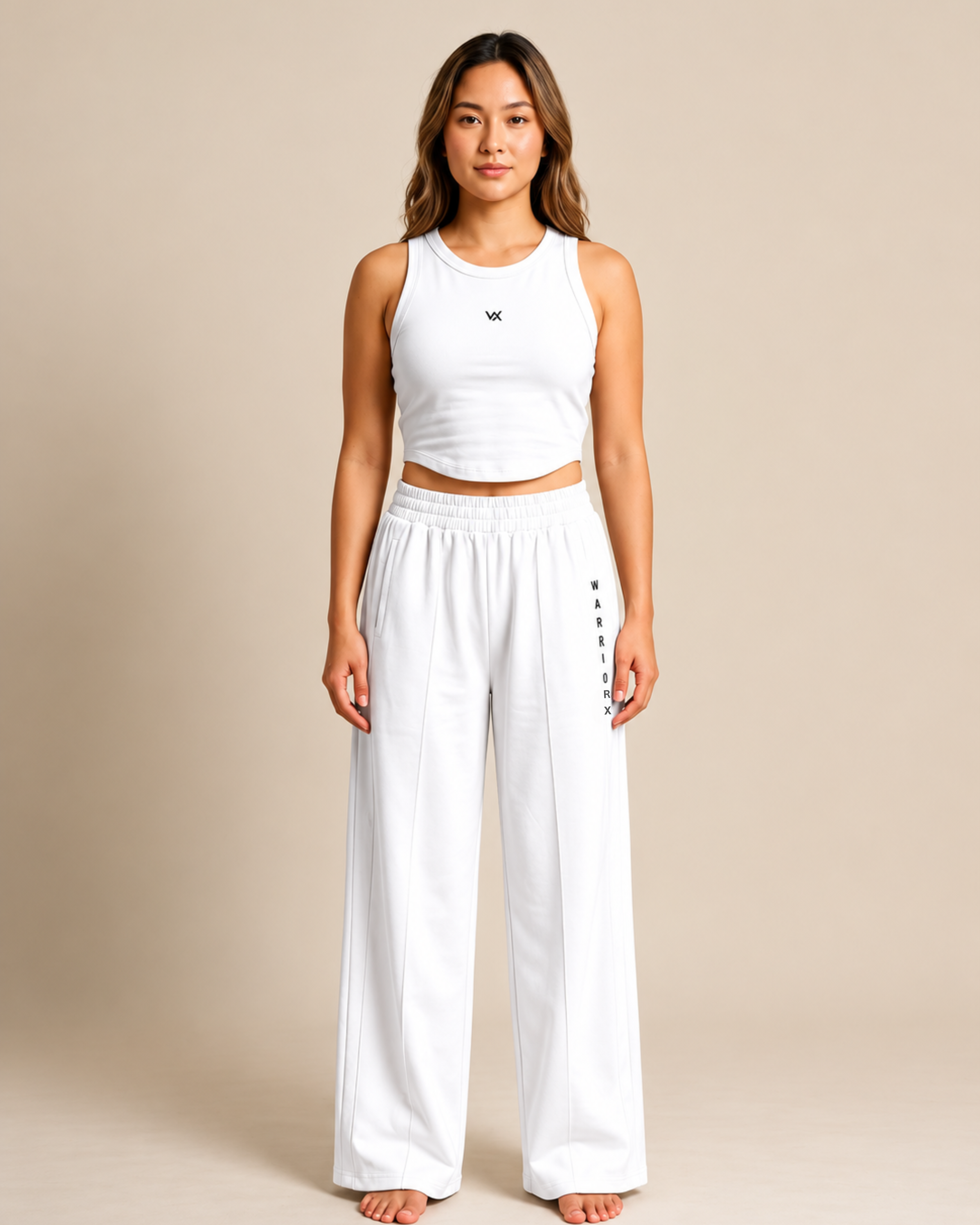 WX WOMEN COTTON TERRY CORD SET WITH TANK TOP AND LOSSE FIT TROUSER