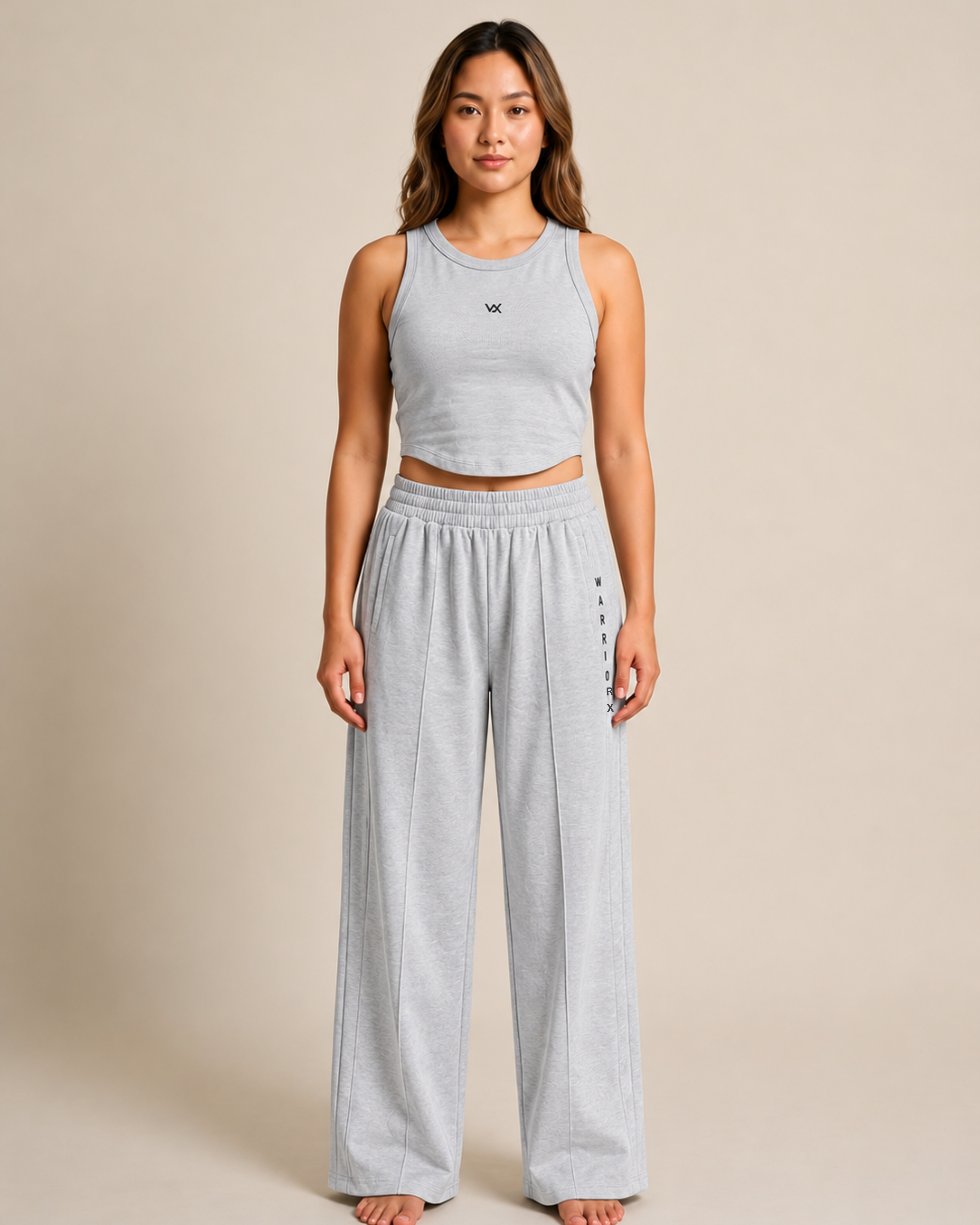 WX WOMEN COTTON TERRY CORD SET WITH TANK TOP AND LOSSE FIT TROUSER