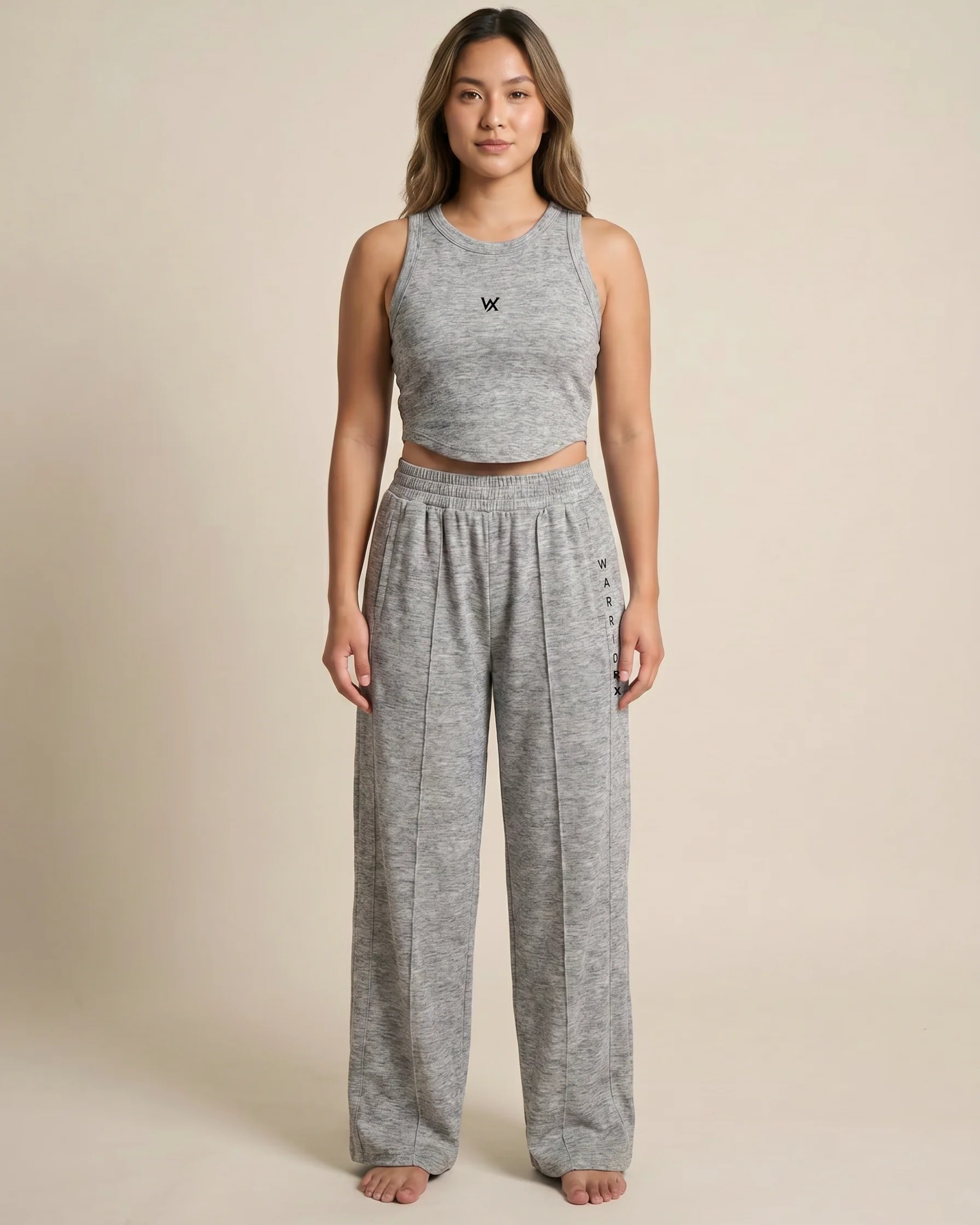WX WOMEN COTTON TERRY CORD SET WITH TANK TOP AND LOSSE FIT TROUSER