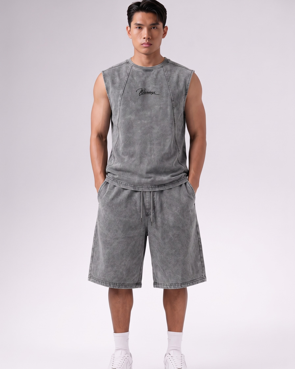 WARRIORX MENS ACID WASH CORDSET With JORTS