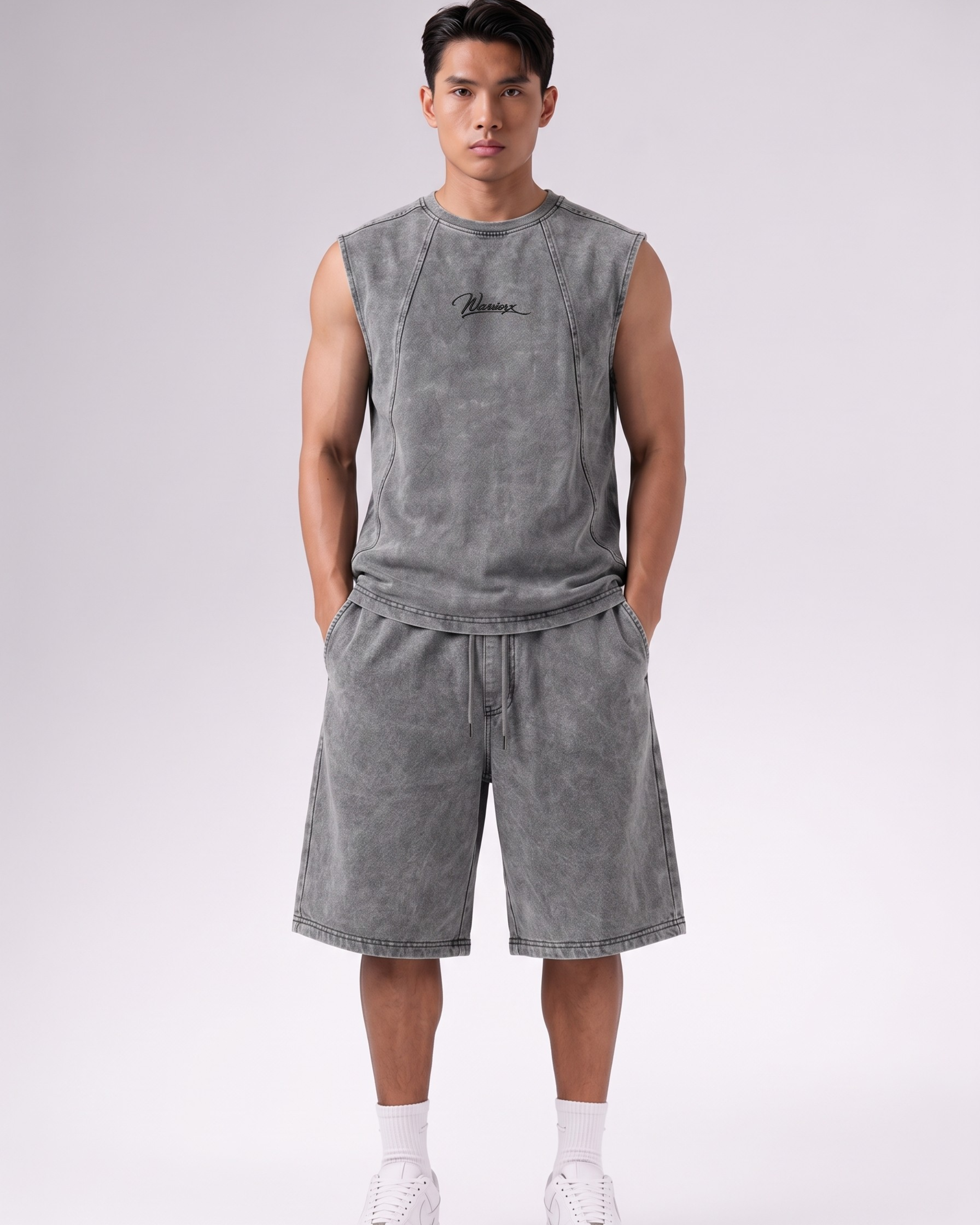 WARRIORX MENS ACID WASH CORDSET With JORTS