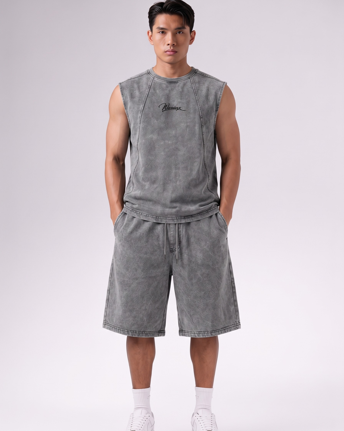 WARRIORX MENS ACID WASH CORDSET With JORTS