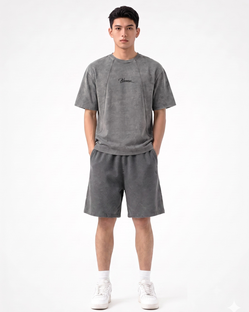 warriorx men's acid wash cordset with shorts