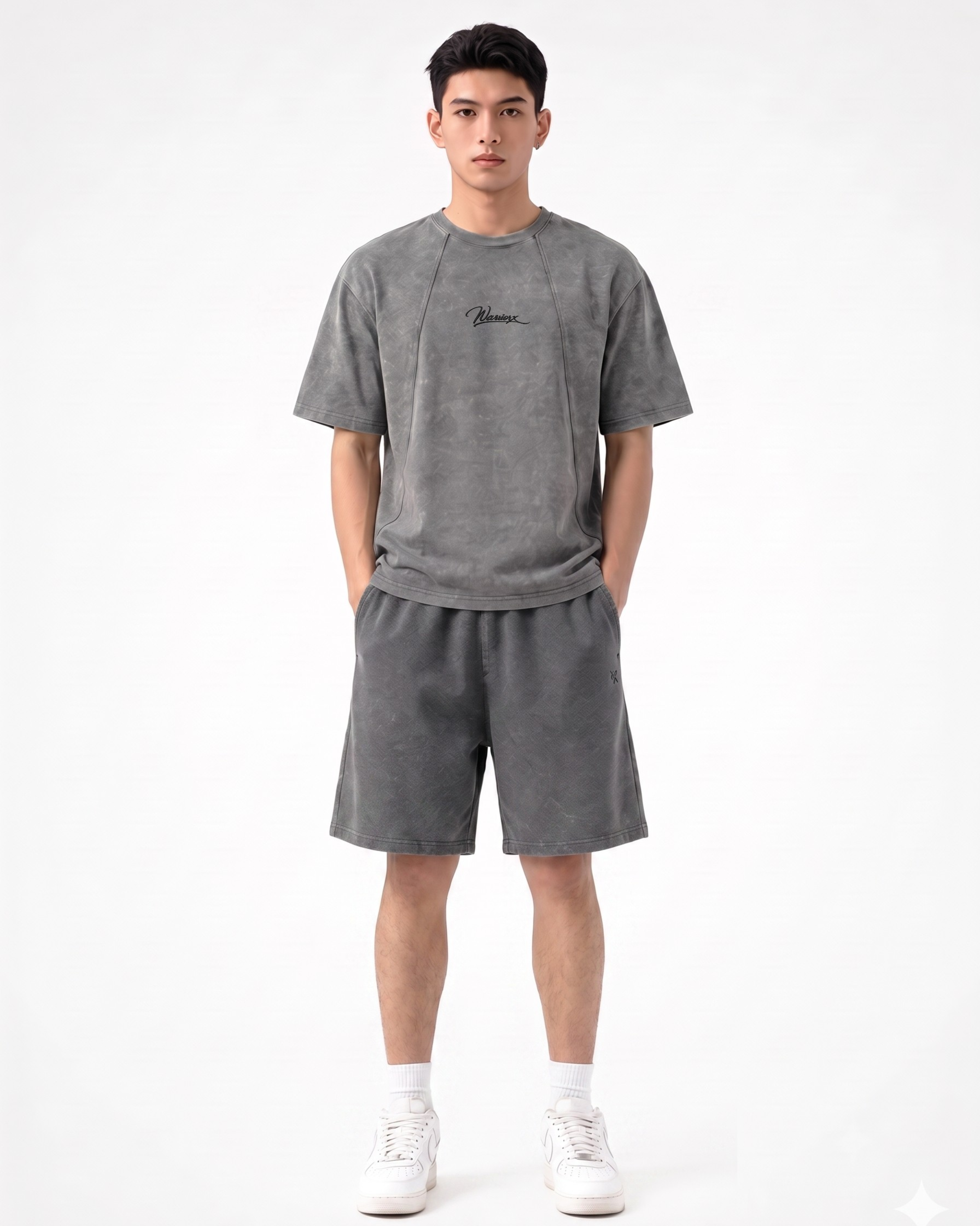 warriorx men's acid wash cordset with shorts