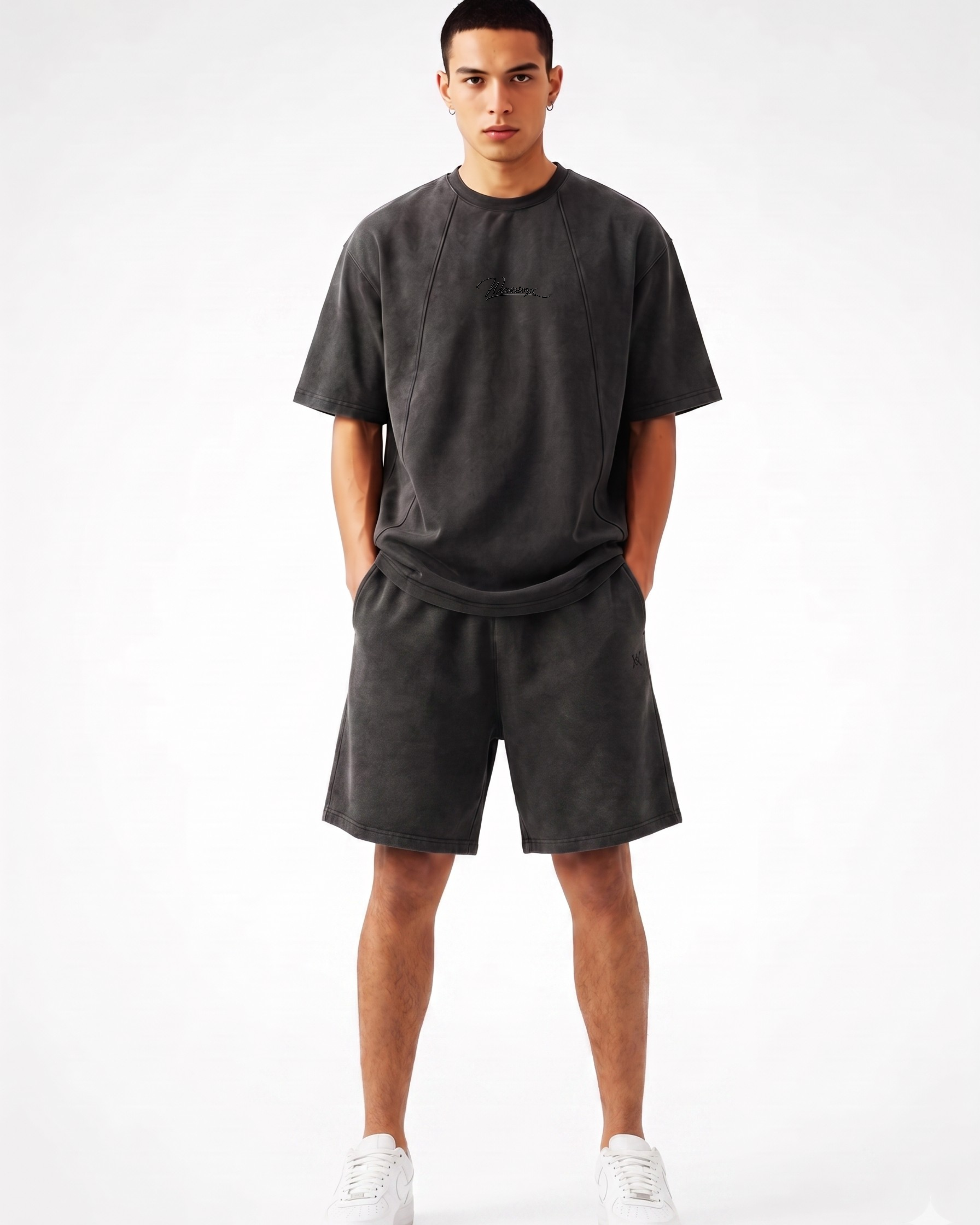 warriorx men's acid wash cordset with shorts