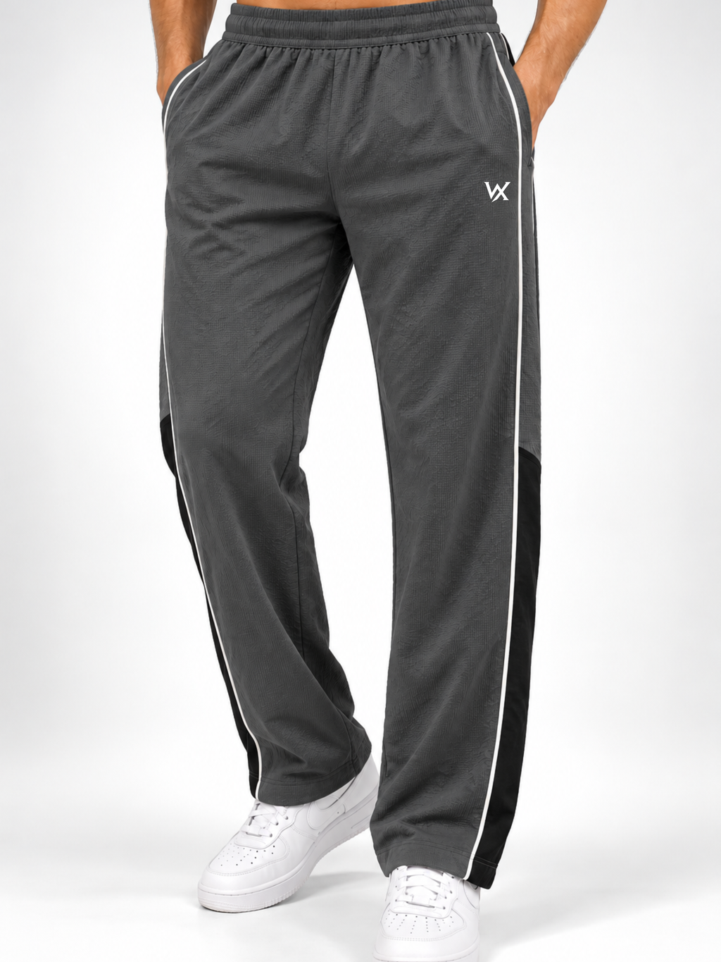 WarriorX Men's Textured Straight-Fit Grey Track Pants