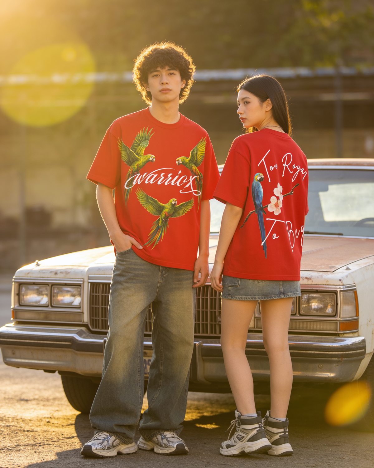 WARRIORX Parrot Graphic Oversized T-Shirt