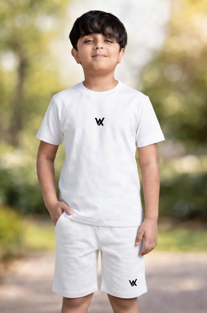 warrior x kids regular fit cotton lycra cord set with shorts