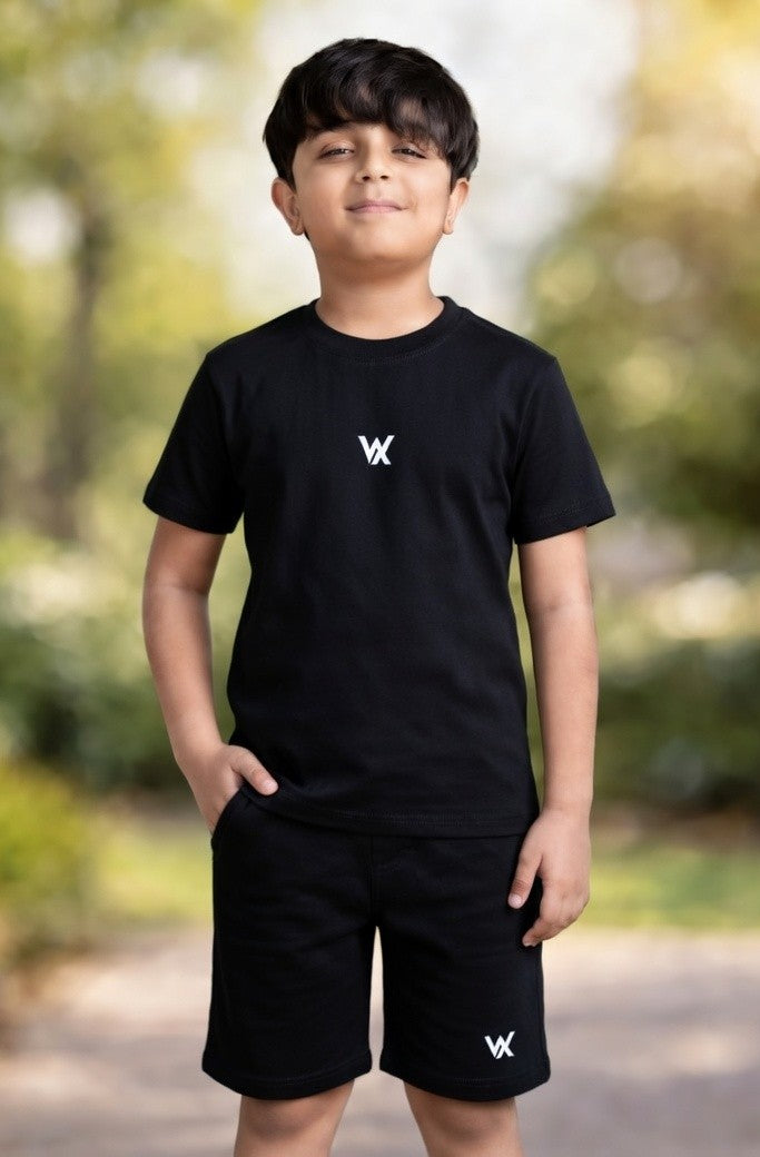 warrior x kids regular fit cotton lycra cord set with shorts