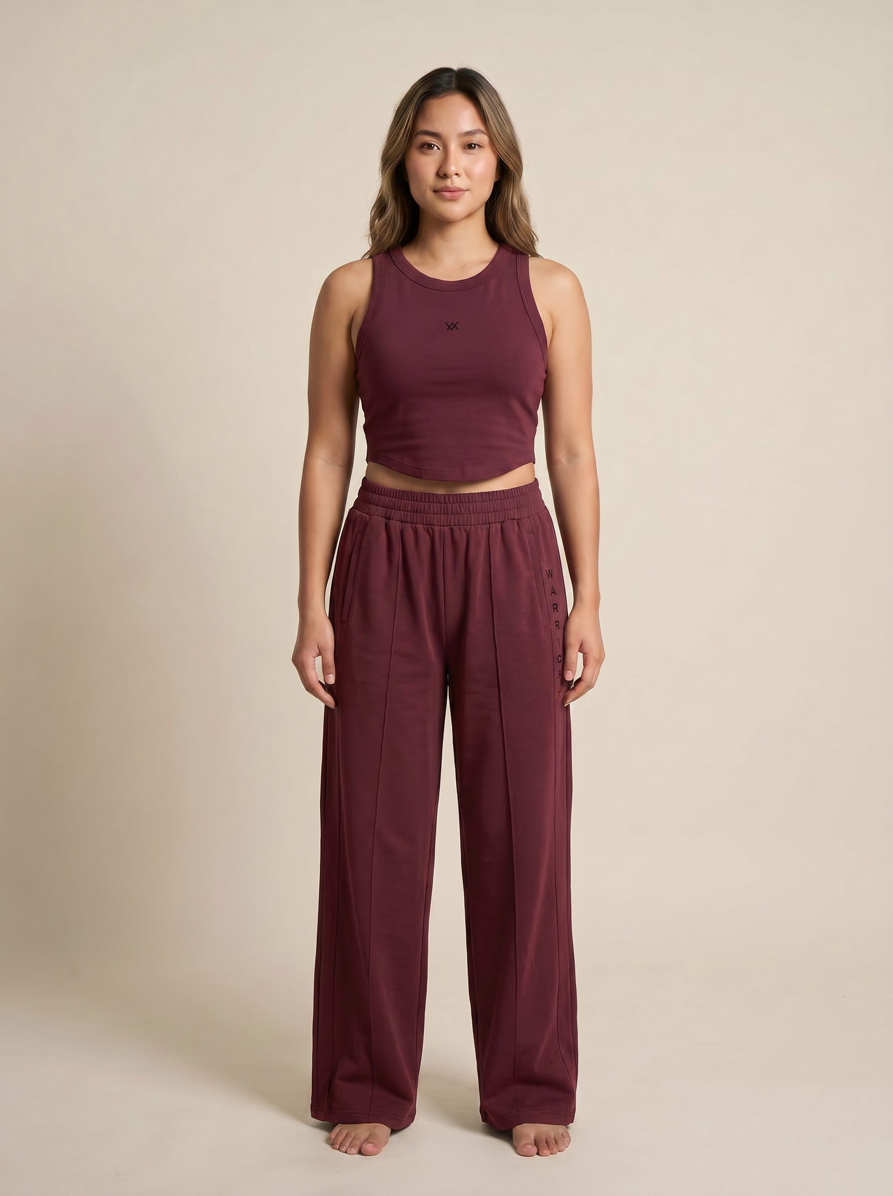 WX WOMEN COTTON TERRY CORD SET WITH TANK TOP AND LOSSE FIT TROUSER