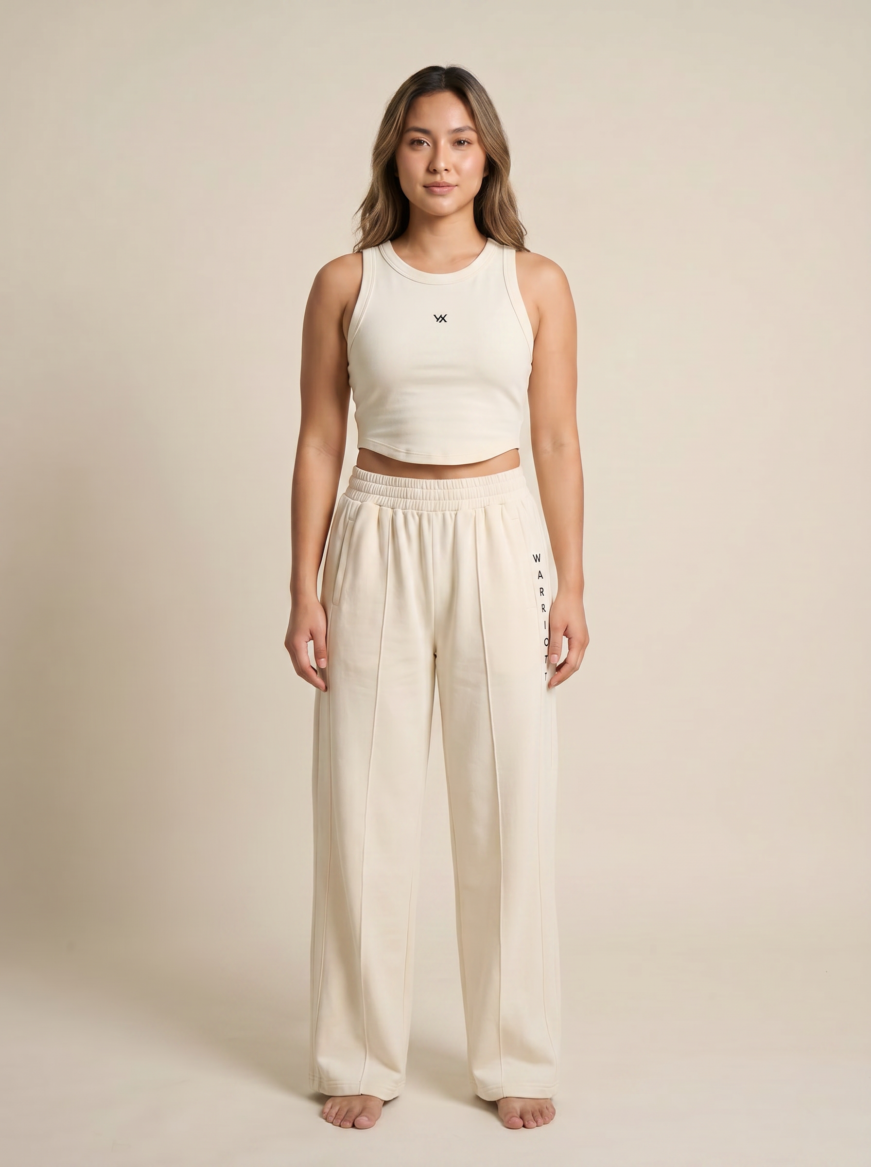 WX WOMEN COTTON TERRY CORD SET WITH TANK TOP AND LOSSE FIT TROUSER