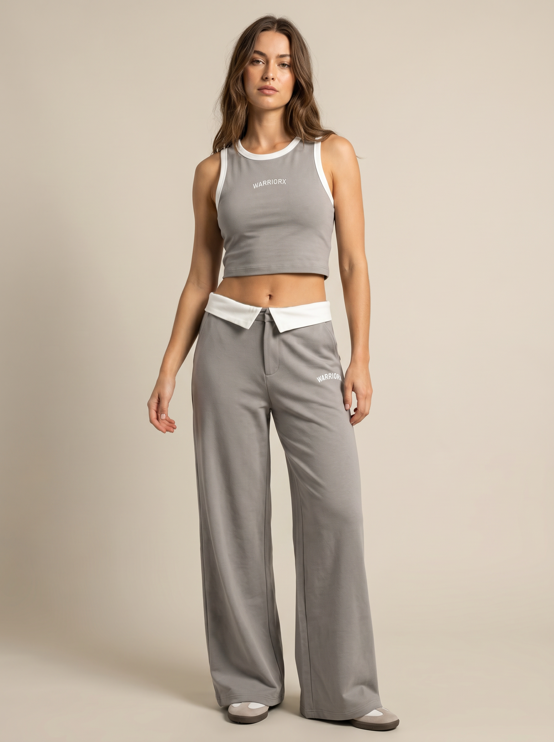 WX WOMEN COTTON TERRY CORD SET TANK TOP WITH PANT STYLE TROUSER