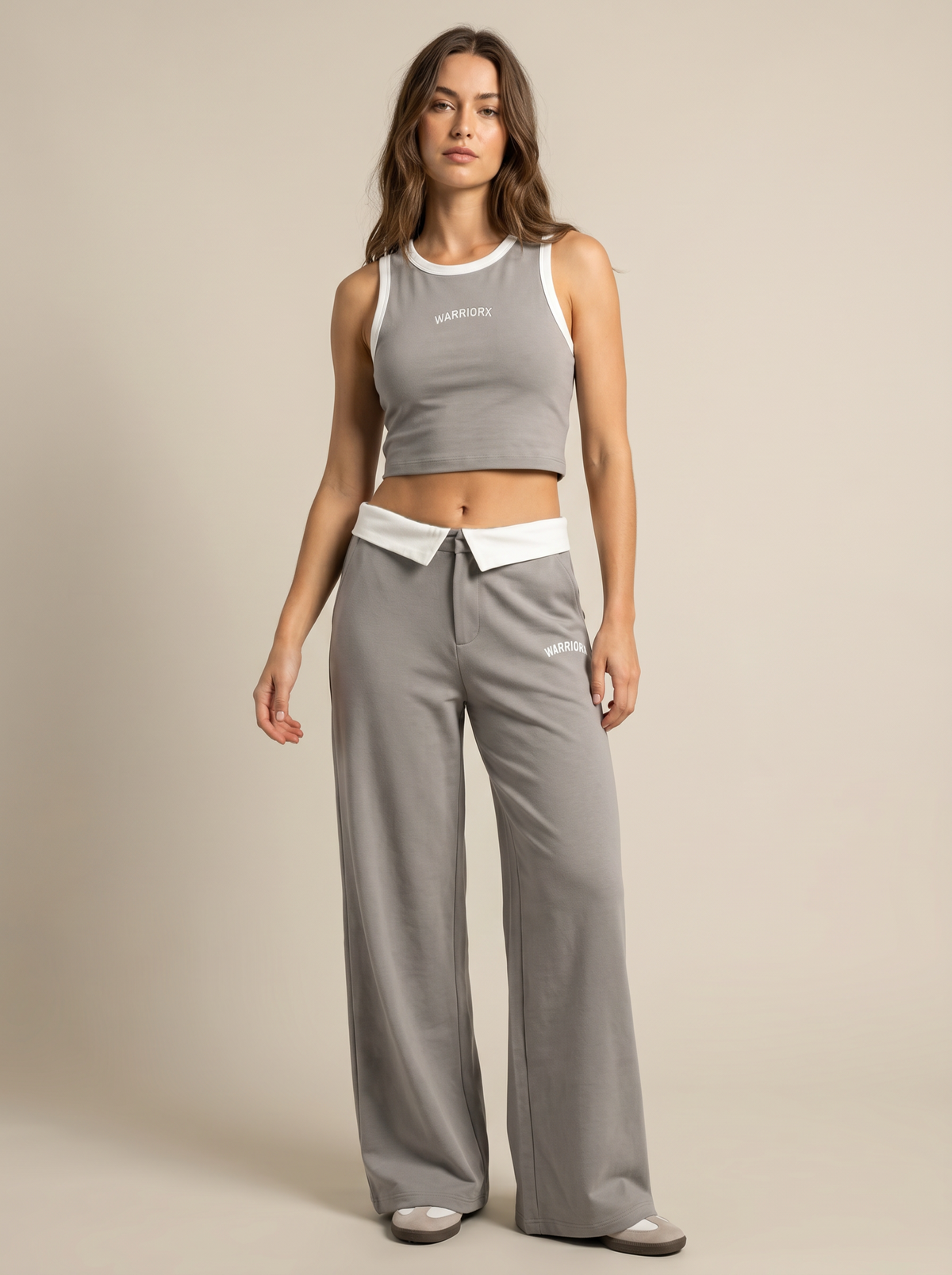 WX WOMEN COTTON TERRY CORD SET TANK TOP WITH PANT STYLE TROUSER