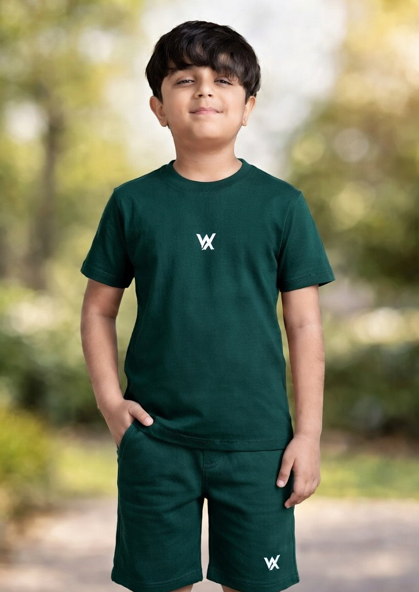 warrior x kids regular fit cotton lycra cord set with shorts