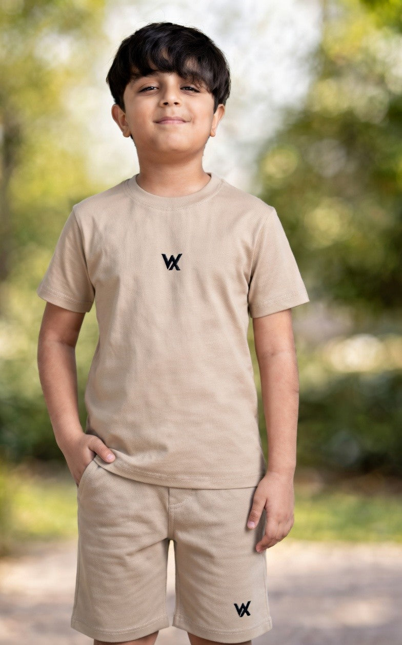 warrior x kids regular fit cotton lycra cord set with shorts