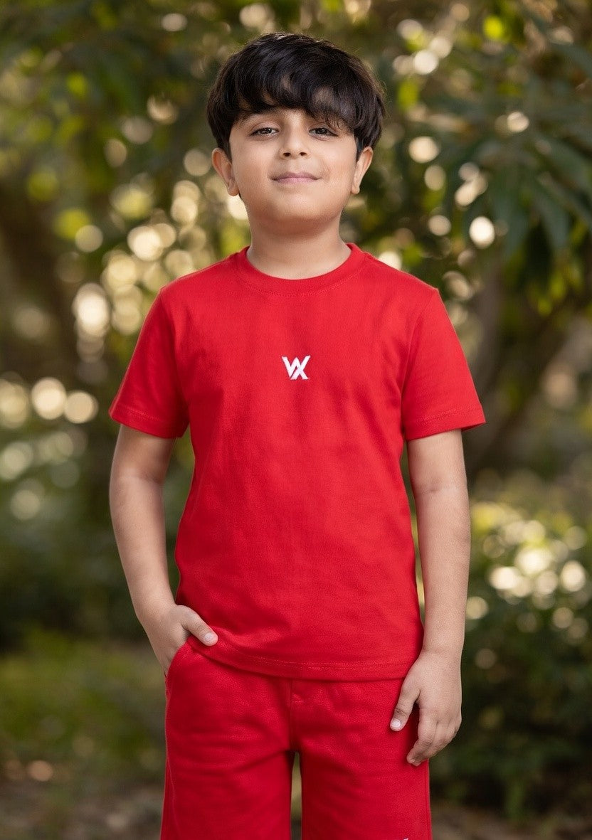 warrior x kids regular fit cotton lycra cord set with shorts