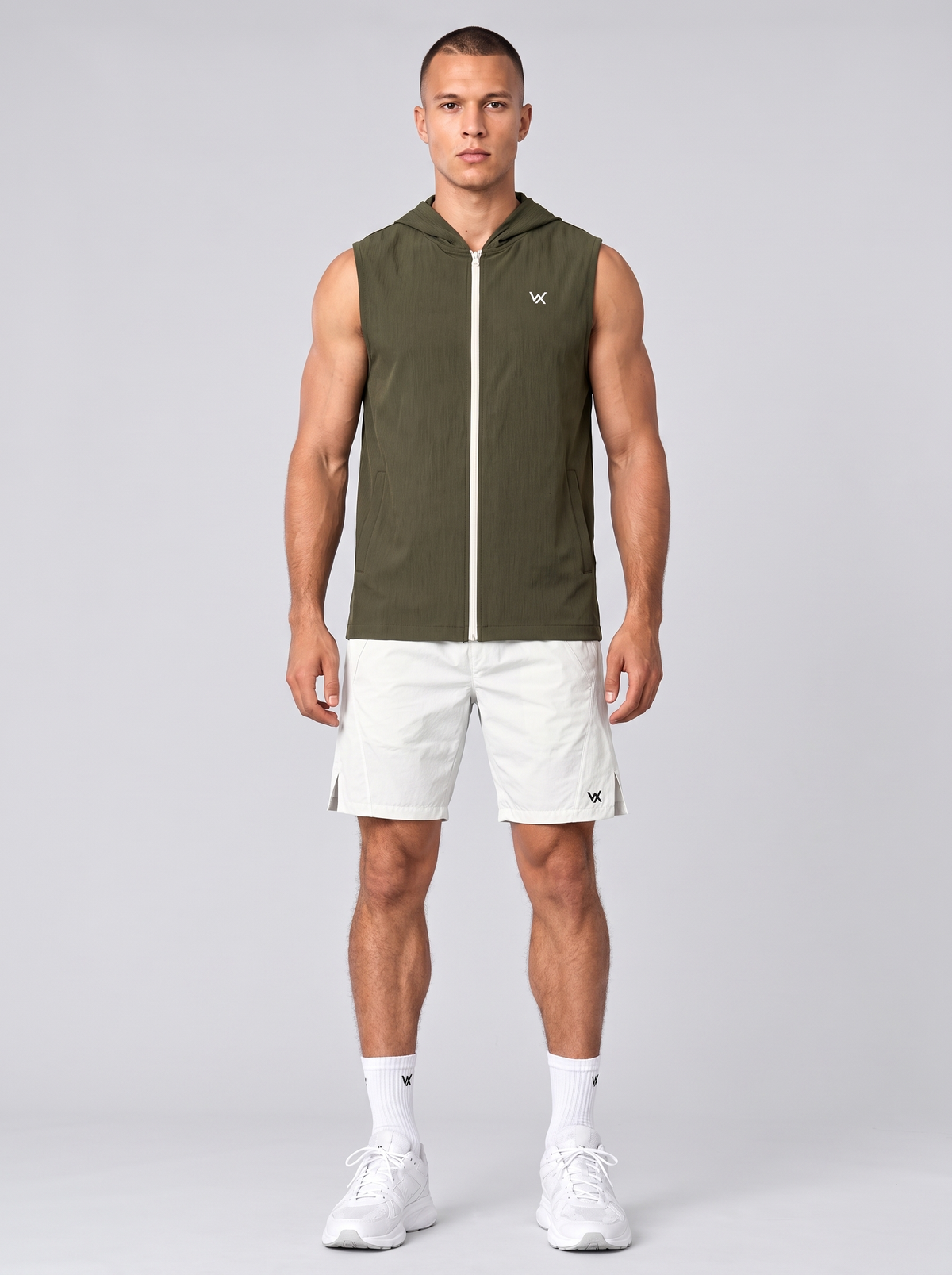 WarriorX Men’s  Sleeveless Hooded Zip-Up Gym Vest and Shorts