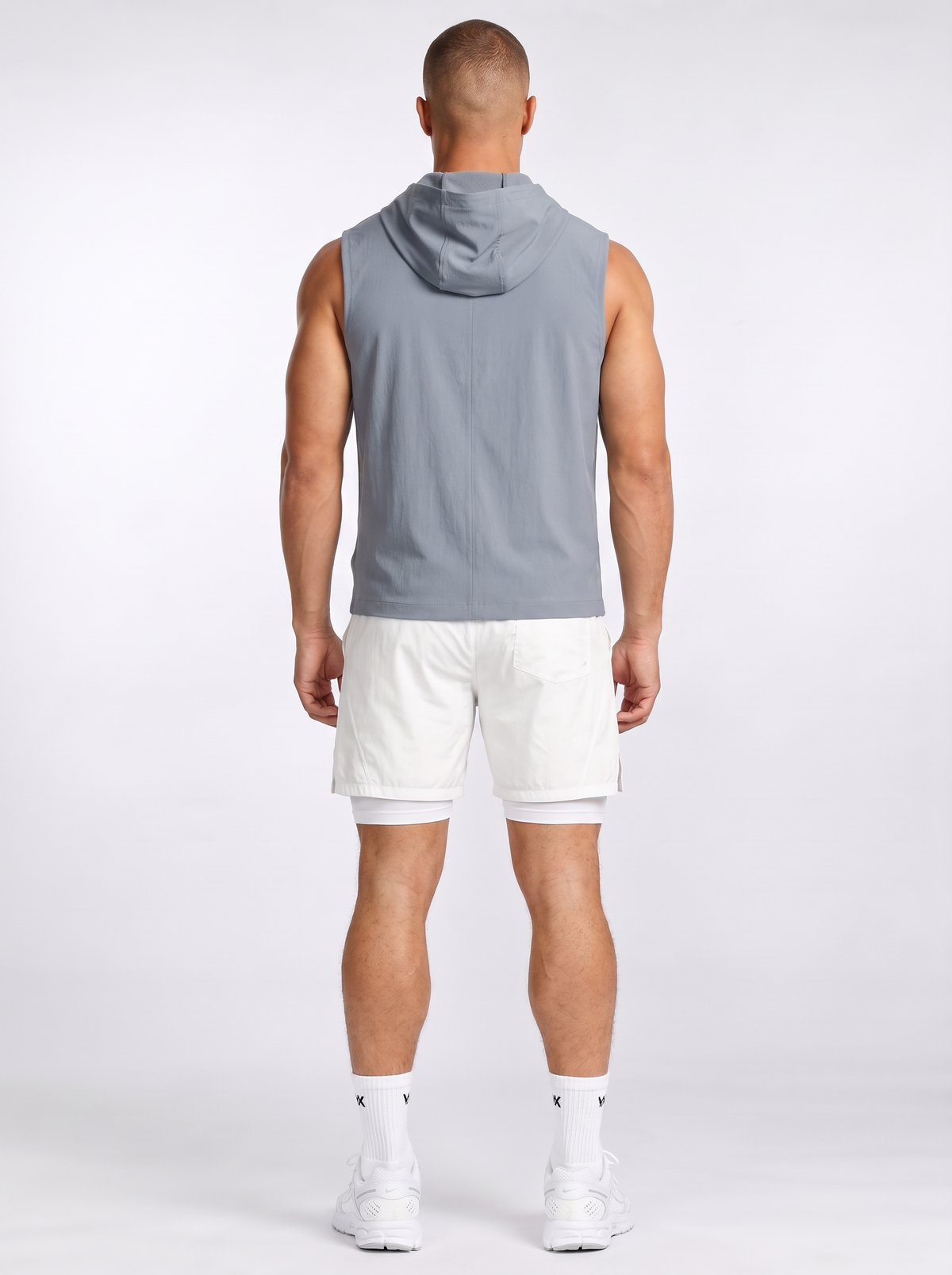 WarriorX Men’s Sleeveless Hooded Zip-Up Gym Vest and Shorts with tights