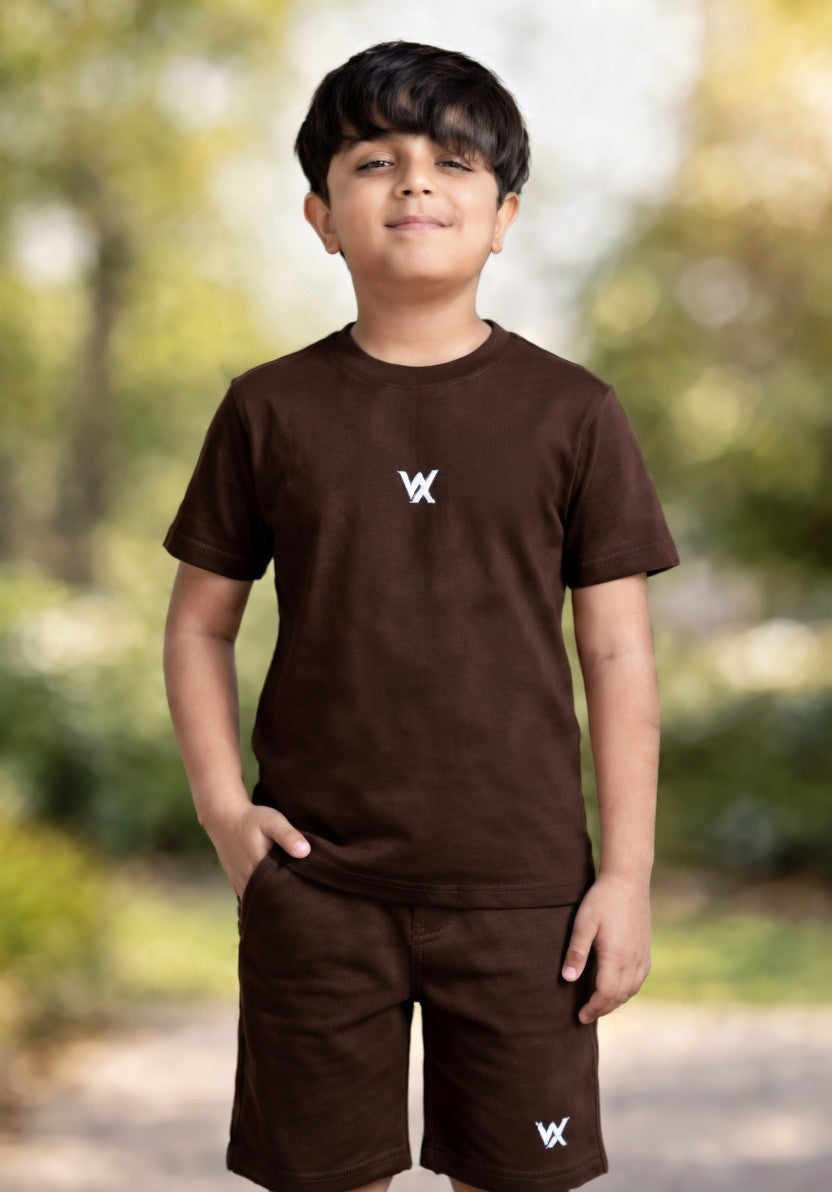warrior x kids regular fit cotton lycra cord set with shorts